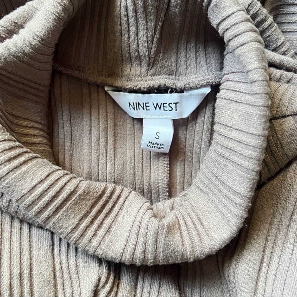 Nine West Ribbed Knit Midi Dress Sleeveless Turtleneck Taupe Brown Bodycon Small - Picture 5 of 6